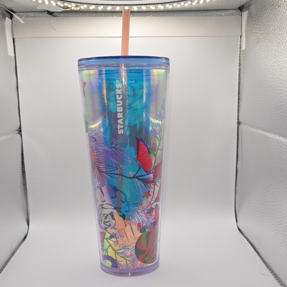 Starbucks Multicolor Floral Iridescent Cup with Straw Coffee & Tea Theme